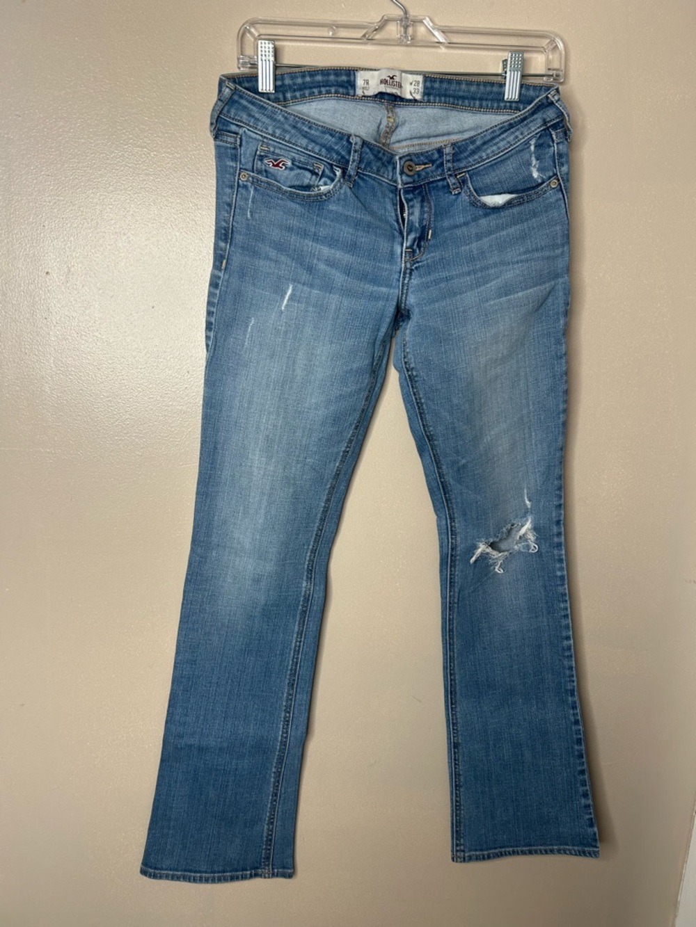Hollister Women's Medium Blue Bootcut Jeans with Distressing